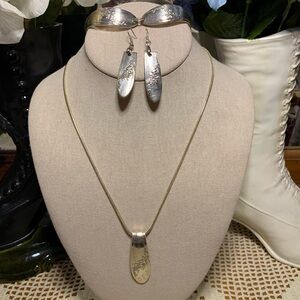 Silver spoon jewelry necklace, earrings, and bracelet